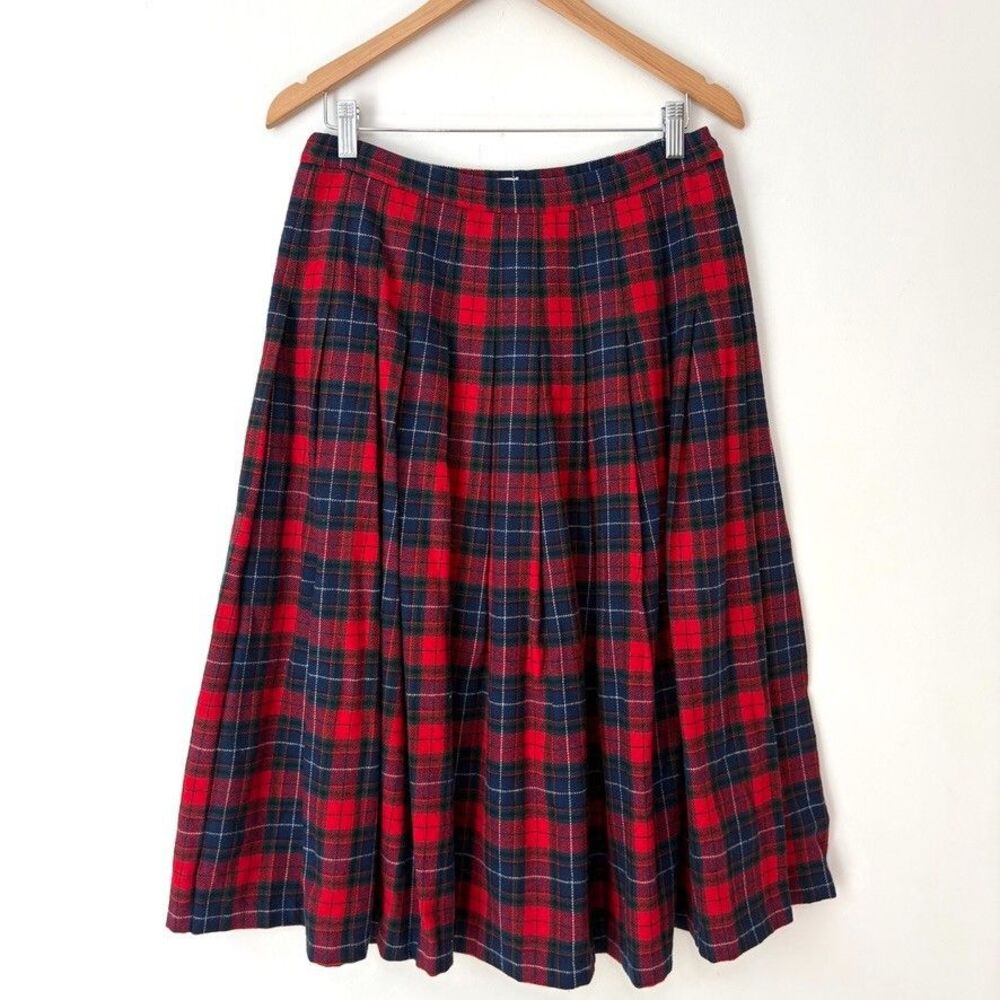 Vintage Pendleton Pure Virgin Wool Tartan Plaid Pleated Midi Skirt USA Sz 14 P